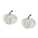 Set of 2 Chenille Weighted Pumpkin Ornaments, Holiday Harvest Festival Decor, 9" L x 8.5" W x 7" H, White