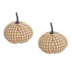 8.5" Set of 2 Fabric Pumpkin Ornaments for Fall and Thanksgiving, Holiday Harvest Decor, Orange+White