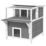 PawHut 2-Story Wooden Cat House Outdoor with Balcony, Openable Top, Escape Door, Removable Panel & Floor, for Backyard, Outside