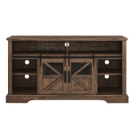 60" Electric Fireplace Entertainment Center with Door Sensor, Adjustable Flame Brightness, Remote Control, 60" L x 16" W x 32" H, Brown