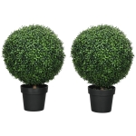 HOMCOM Set of 2 Artificial Ball Boxwood Topiary Trees, Fake Plants in Pot for Indoor Outdoor Living Room Green