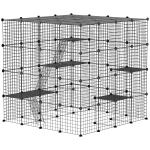 PawHut Detachable Metal Cat Cage with Platforms, Ramps, Accessories, for 1-3 Cats, 55", Black