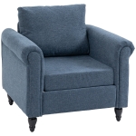 HOMCOM Vintage Armchair, Upholstered Accent Chair with Rolled Arms, Gourd-Shaped Rubber Wood Legs, Dark Blue