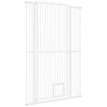 PawHut 59" Extra Tall Pet Gate, 30"-41" Dog Gate with Cat Door, 1.4" Narrow Gap, 2.8" and 5.5" Extension, for Doorway, Hallway