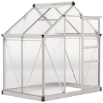 Outsunny 6' x 4' x 6.6' Polycarbonate Greenhouse, Walk-In Green House Kit Garden, Plants Grow, Galvanized Sheet Aluminum Frame with Rain Gutter, Vent and Sliding Door, Silver