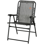 Outsunny Outdoor Folding Chair, Bungee Sling Foldable Patio Dining Chair with Armrests, Folding Lawn Chair for Camping, Garden, Pool, Beach, Backyard, Grey