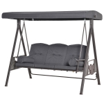 Outsunny Outdoor Patio 3-Person Steel Canopy Cushioned Seat Bench Swing with Included Side Trays & Padded Comfort, Dark Grey