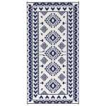 Outsunny Reversible Outdoor Rug, Waterproof Plastic Straw with Carry Bag, 9' x 18', Blue & White Rhombus Patchwork