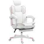 HOMCOM PU Leather Office Chair, Executive Desk Chair with Headrest, Foot Rest, Swivel Wheels, Reclining Computer Chair, White