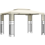 Outsunny 10' X 13' Outdoor Patio Gazebo with Double Vented Roof, Storage Shelves, Steel Frame for Lawn, Backyard and Deck, Cream White