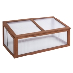 Outsunny 39" x 26" x 16" Wooden Cold Frame with Openable and Tilted Top Cover, Small Polycarbonate Planter Box for Flowers, Vegetables, Plants, Brown