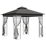 Outsunny 10' x 10' Metal Patio Gazebo, Double Roof Outdoor Gazebo Canopy Shelter with Tree Motifs Corner Frame and Netting, for Garden, Lawn, Backyard, and Deck, Gray