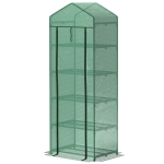 Outsunny 5 Tier Mini Greenhouse, Portable Outdoor Flower Stand with Shelf Clips, Indoor Greenhouse with Steel Frame, Transparent, 27.25" x 19.25" x 76", Green