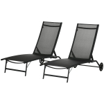 Outsunny 2PCs Lounge Chairs with Wheels, 5-Level Adjustable Backrest for Garden, Backyard, Patio, Deck, Poolside, White