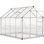 Outsunny 6' x 8' x 6.6' Polycarbonate Greenhouse, Walk-In Green House Kit Garden, Plants Grow, Galvanized Sheet Aluminum Frame with Rain Gutter, Vent and Sliding Door, Silver