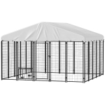 PawHut Welded Wire Outdoor Dog Kennel with 360° Rotating & 4 Levels Adjustable Bowls, Waterproof Cover, 9.8' x 9.8' x 6.8'