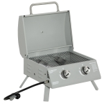 Outsunny 2 Burner Propane Gas Grill, Portable Tabletop BBQ with Foldable Legs, Lid, for Camping, Picnic, Silver