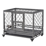 PawHut Heavy Duty Dog Crate w/ Wheels, Openable Top, Removable Tray, Bowl, for Large Dogs-Sized Dogs, 36.4" x 24.4" x 31.1"