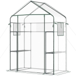 Outsunny Walk-in Greenhouse with 4 Shelves, 56" x 29" x 77" Mini Greenhouse ,Roll-Up Door, Mesh Windows for Seedling, Flowers, Plant Growing, Clear