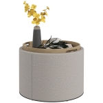 HOMCOM Round Storage Ottoman Coffee Table with Flip Top Tray, Linen Fabric Upholstered Footstool with Hidden Compartment