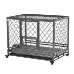 PawHut Heavy Duty Dog Crate w/ Wheels, Openable Top, Removable Tray, Bowl, for All-Sized Dogs, 42.5" x 29" W x 35"