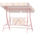 Qaba Kids Patio Swing Chair with Adjustable Canopy, Safety Belt for Patio, Garden, Poolside, Balcony, Pink