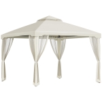 Outsunny 9.6' x 9.6' Patio Gazebo, Outdoor Canopy Shelter with 2-Tier Roof and Netting, Steel Frame for Garden, Lawn, Backyard, and Deck, Cream White