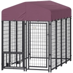 PawHut Welded Wire Outdoor Dog Kennel with 360° Rotating & 4 Levels Adjustable Bowls, Waterproof Cover, 7.9' x 4' x 6'