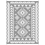 Outsunny Reversible Outdoor Rug, Waterproof Plastic Straw with Carry Bag, 9' x 12', Gray & White Rhombus Patchwork
