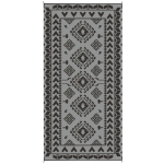 Outsunny Reversible Outdoor Rug, Waterproof Plastic Straw with Carry Bag, 9' x 18', Black & Gray Rhombus Patchwork