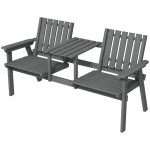 Outsunny Garden Bench for 2 Persons with Middle Table and Umbrella Hole, 2-Seater Outdoor Wooden Bench with Slat Design, Grey