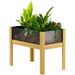 Outsunny Wooden Raised Garden Bed with Acrylic Panels, Raised Planter Box with Drainage Holes, 29.5" x 18.1" x 23.8"