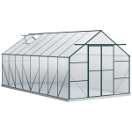 Outsunny 16' x 8' Aluminum Polycarbonate Greenhouse Walk-in Garden Greenhouse Kit with Adjustable Roof Vent, Rain Gutter and Sliding Door for Winter, Green