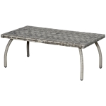 Outsunny Rattan Coffee Table Outdoor Side Table, 35.4" x 19.7" Small Wicker Patio Furniture with All-Weather PE for Garden, Balcony, Backyard, Poolside, Grey