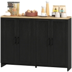 HOMCOM Modern Sideboard Buffet Cabinet, Modern Kitchen Storage Cabinet with 4 Doors Adjustable Shelves, for Dining Room, Black