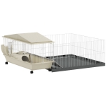PawHut Small Animal Cage with Removable Pet Playpen, Guinea Pig Cage with Waterproof Pad, Hay Feeder, Water Bottle, Food Dish