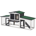 PawHut Wooden Large Rabbit Hutch with Double Runs, Removable Tray, Ramps, Roof, 78" x 19" x 34", Outdoor Use, Gray