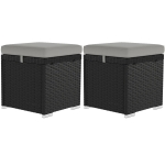 Outsunny 2 Pieces Wicker Outdoor Ottoman with Storage, Cushion, Square Outdoor Footstool, Seating, Side Table, Light Grey