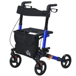 HOMCOM Rollator for Seniors with Seat, Back, Cane Holder, Aluminium Folding Rolling Walker with Adjustable Handle, Bag, Blue