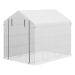 Outsunny Outdoor Walk-in Greenhouse with Roll-up Zipper Door, 18 Shelves, PE Cover, 95.25" x 70.75" x 82.75", White