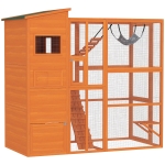 PawHut 76" Catio Outdoor Cat Enclosure with Cat Condo, Jumping Platforms, Ladder, Ramps, Hammock for 2-3 Indoor Cats, Orange