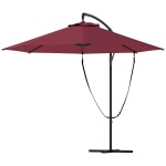 Outsunny 9.5' Cantilever Umbrella with Wind Protection Strap and Cover, Hanging Umbrella with Crank and Cross Base, UPF 50+, Red
