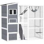 PawHut 76" Catio Outdoor Cat Enclosure with Cat Condo, Jumping Platforms, Ladder, Ramps, Hammock for 2-3 Indoor Cats, Grey