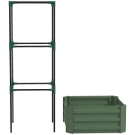 Outsunny Galvanized Planter Box, Outdoor Raised Garden Bed with 3-Tier Trellis Tomato Cage for Climbing Vines, Vegetables, Green