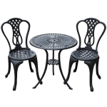 Outsunny 3 Pieces Antique Outdoor Bistro Set Cast Aluminum Patio Table and Chairs with Umbrella Hole, Black