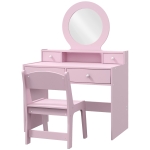 Qaba Kids Vanity Set, Children Makeup Table with Mirror, Stool and Storage Drawers, for Ages 3-8, Pink
