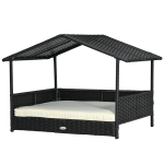 PawHut Wicker Dog House with Removable Cushion Lounge, Cream White