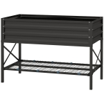 Outsunny Galvanized Raised Garden Bed, Metal Planter Box with Legs, Storage Shelf and Bed Liner, Black