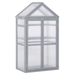 Outsunny 32" x 19" x 54" Garden Wood Cold Frame Greenhouse Flower Planter with Adjustable Shelves, Double Doors, Grey