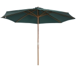 Outsunny 10FT Round Patio Umbrella with Rope Pulley Mechanism, Wooden Market Umbrella, Garden Parasol with 8 Ribs, Dark Green